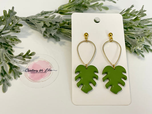 Clay Earrings - Monstera Leaf Earrings