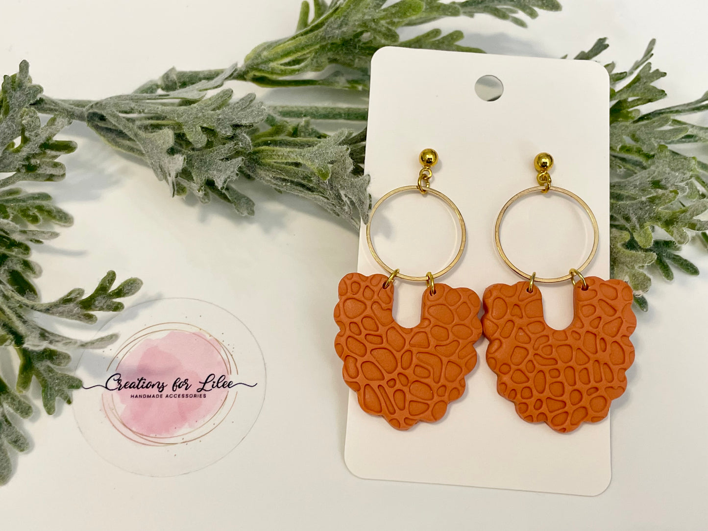 Clay Earrings - Orange Textured Arch Earrings