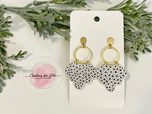 Clay Earrings - White & Black Scalloped Earrings