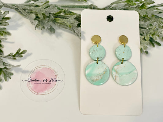 Clay Earrings - Teal & Gold Leaf Earrings