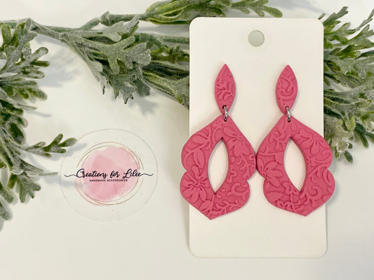 Clay Earrings - Pink Textured Moroccan Shaped Earrings