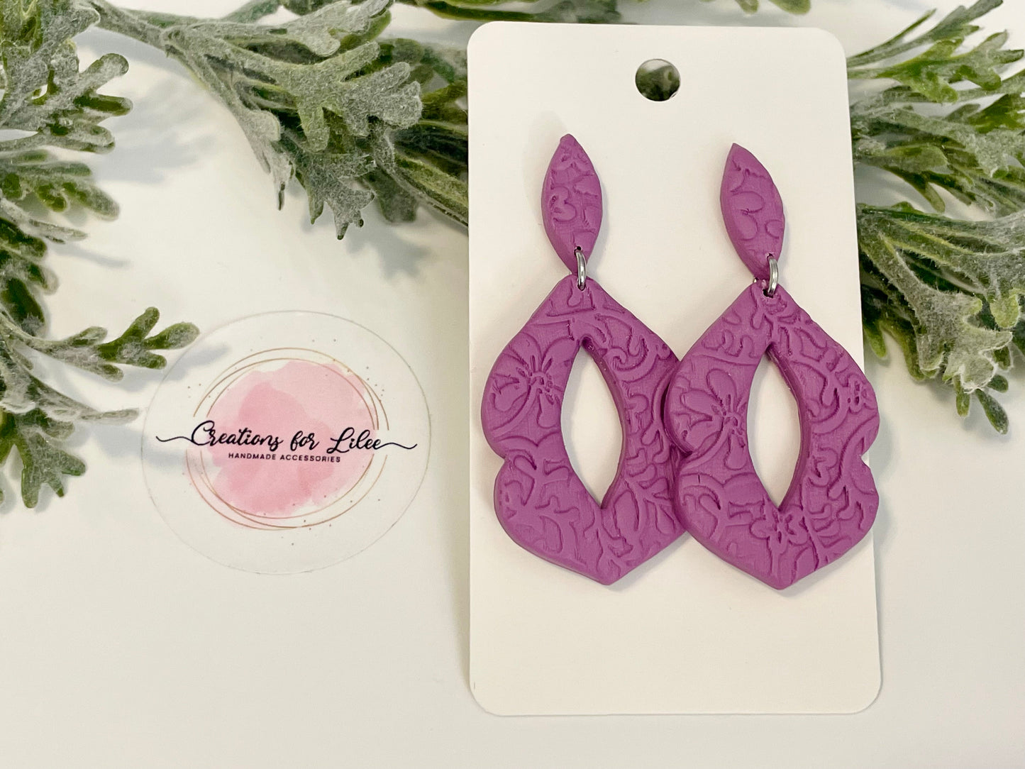 Clay Earrings - Purple Moroccan Shaped Earrings