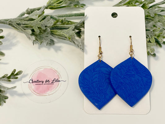 Clay Earrings - Blue Textured Petal Earrings