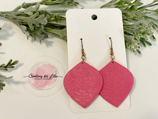 Clay Earrings - Pink Textured Petal Earrings