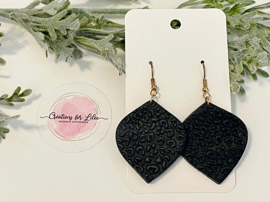 Clay Earrings - Black Textured Petal Earrings