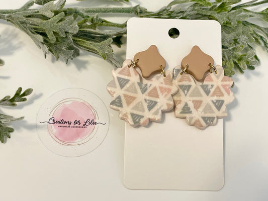 Clay Earrings - Boho Beige Funky Floral Earrings