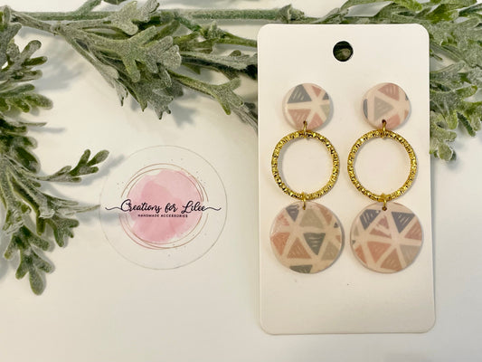 Clay Earrings - Boho Beige & Gold Circle Earrings