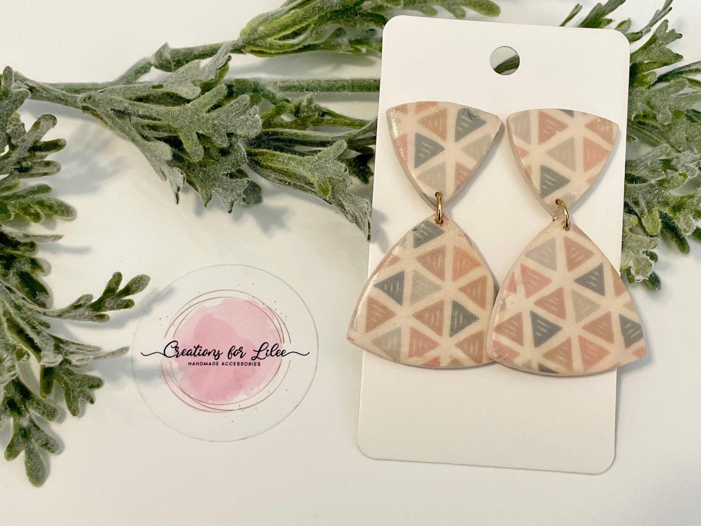 Clay Earrings - Boho Beige Triangular Earrings