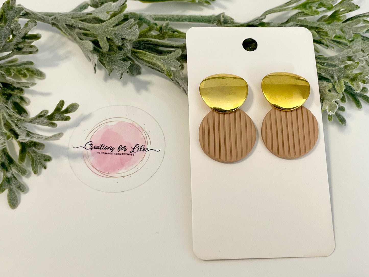 Clay Earrings - Beige & Gold Circle Earrings