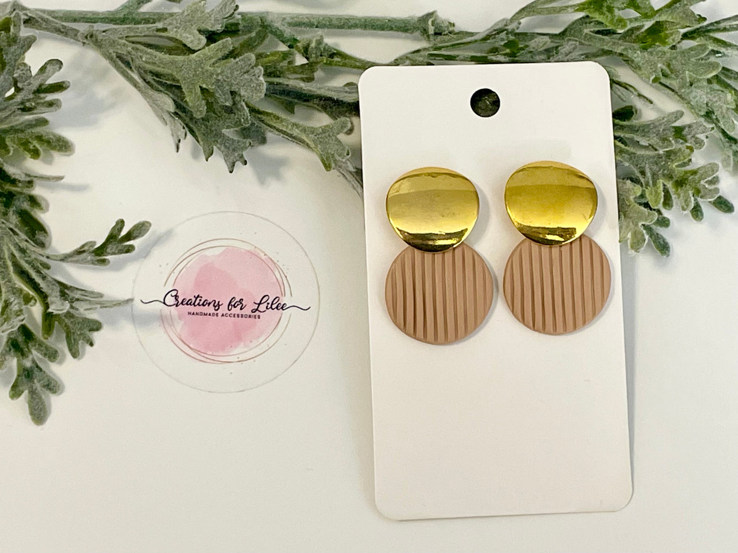 Clay Earrings - Beige & Gold Circle Earrings