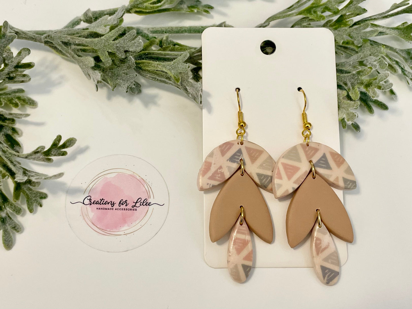 Clay Earrings - Boho Beige Cascade Leaf Earrings