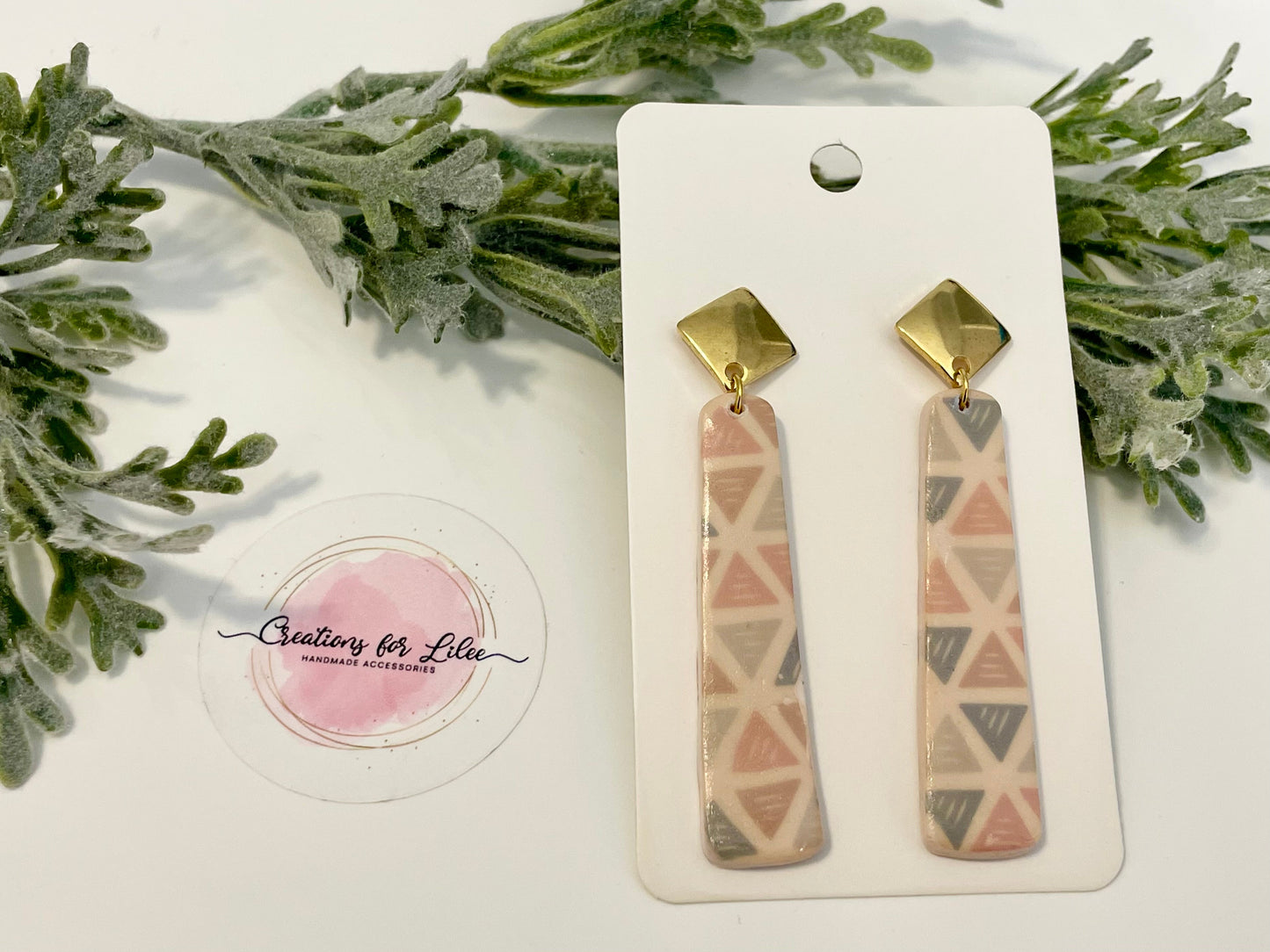 Clay Earrings - Boho Beige Rectangular Earrings