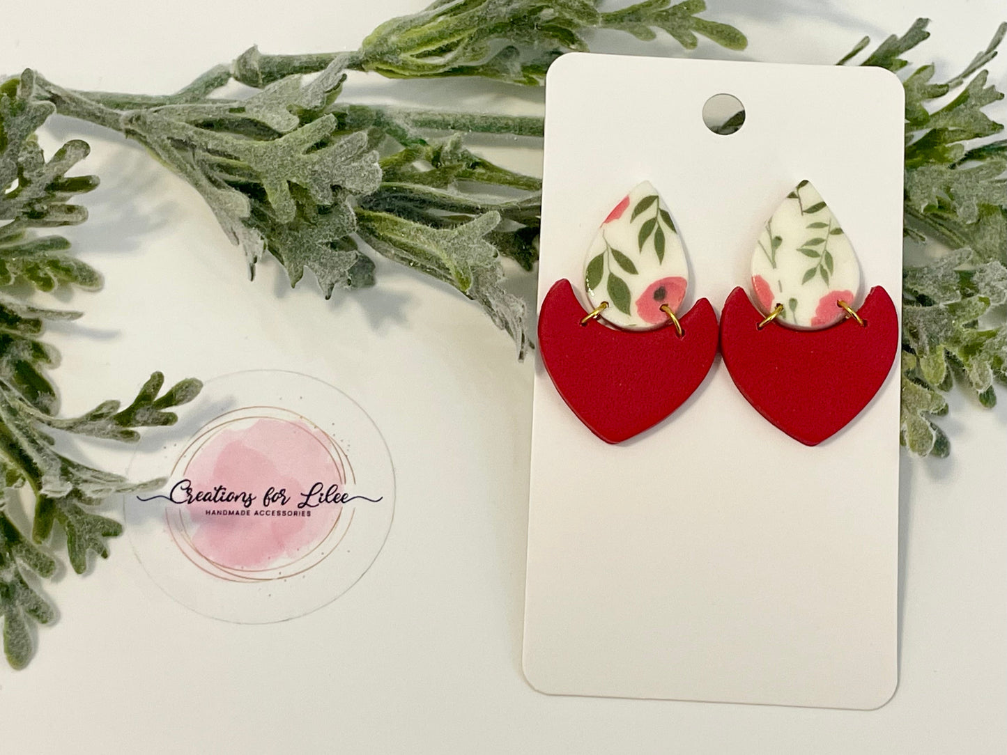 Clay Earrings - Poppy & Red Two-Toned Crescent Drop Earrings