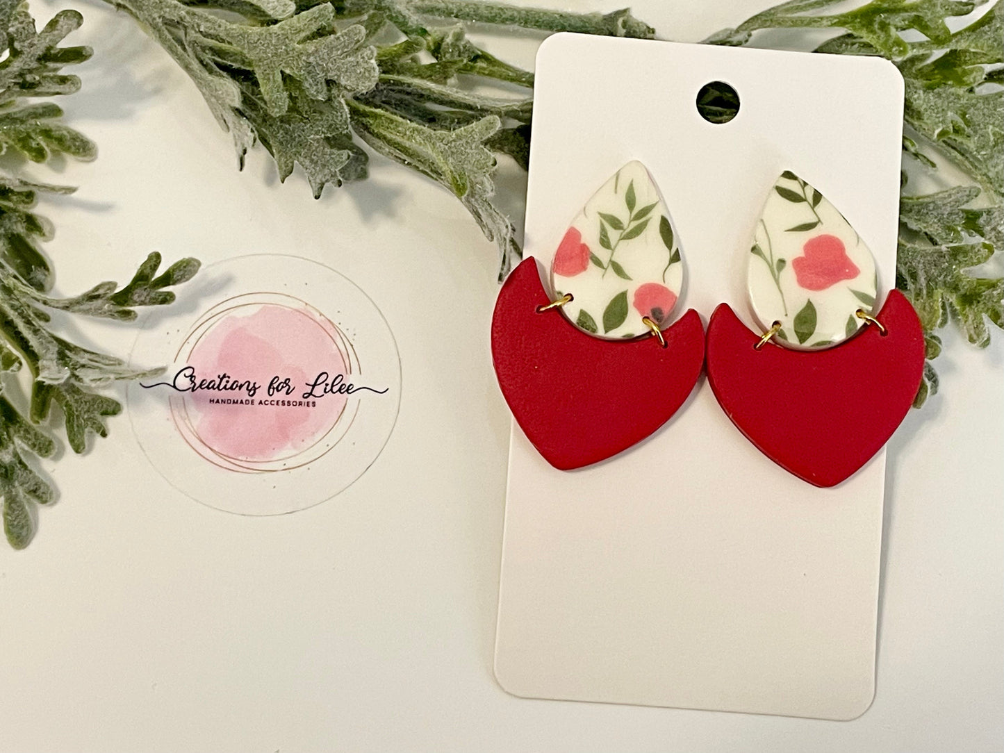 Clay Earrings - Poppy & Red Two-Toned Crescent Drop Earrings