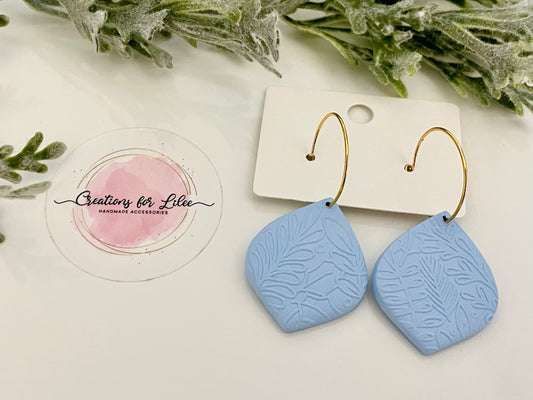 Clay Earrings - Light Blue Textured Petal Hoops