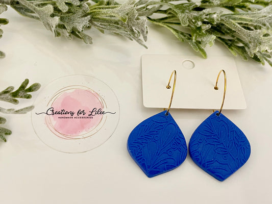 Clay Earrings - Blue Textured Petal Hoops