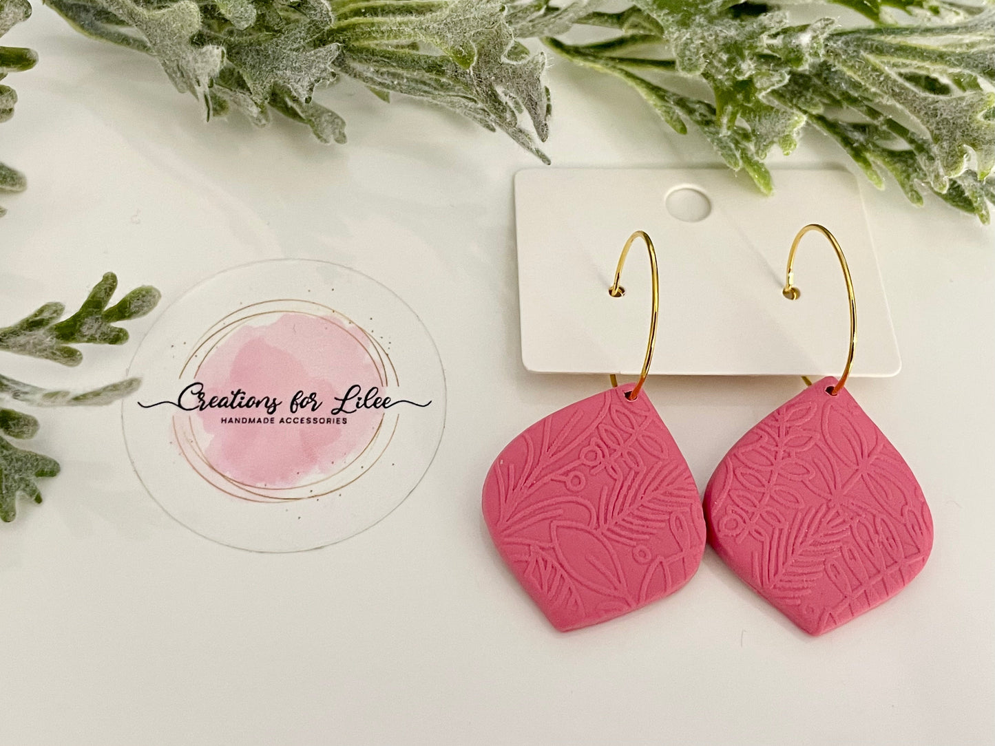 Clay Earrings - Pink Textured Petal Hoops