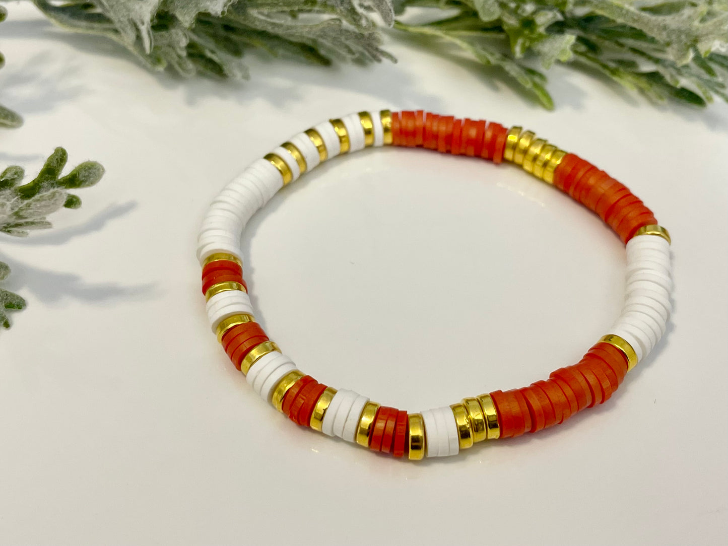 Heishi Stack Bracelets - Metallic Red & White