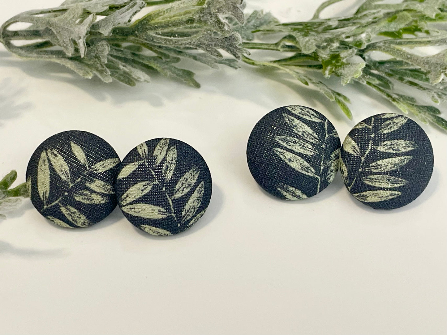 Button Earrings - Leaves