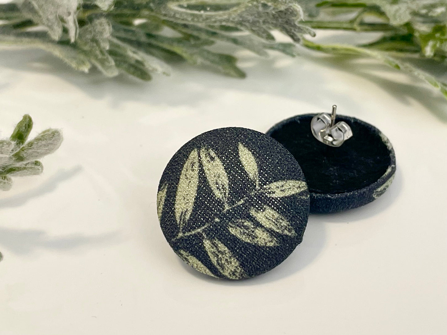 Button Earrings - Leaves