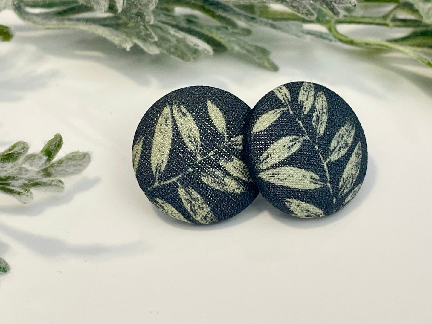 Button Earrings - Leaves