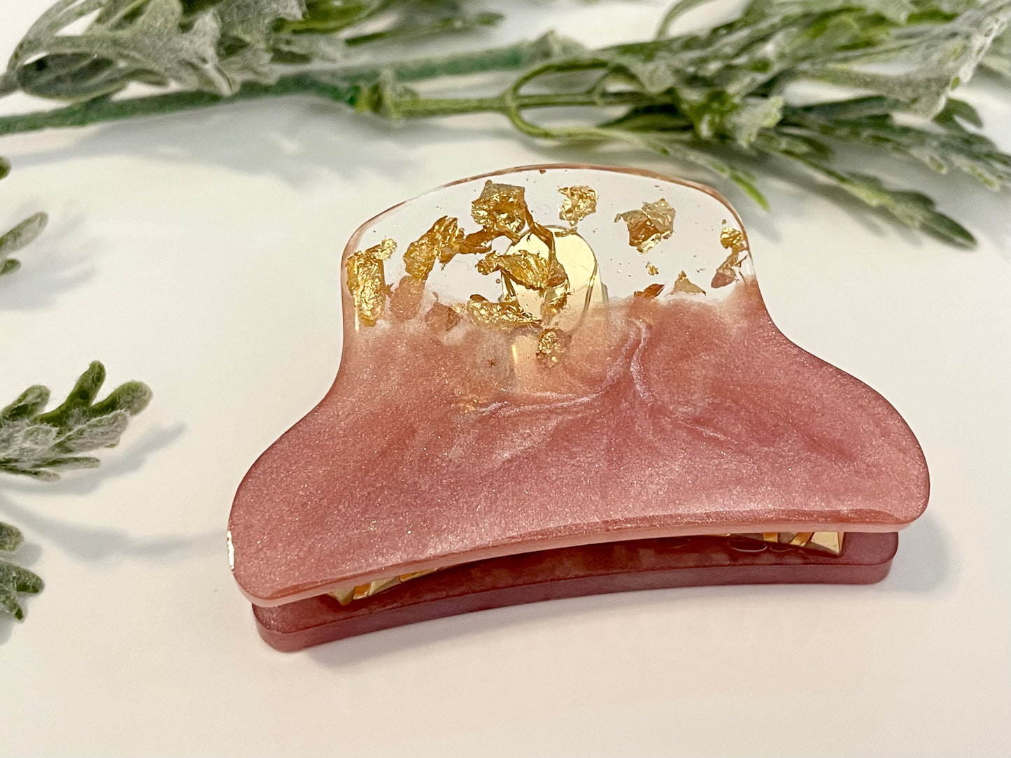 Resin Hair Claw - Pink & Gold