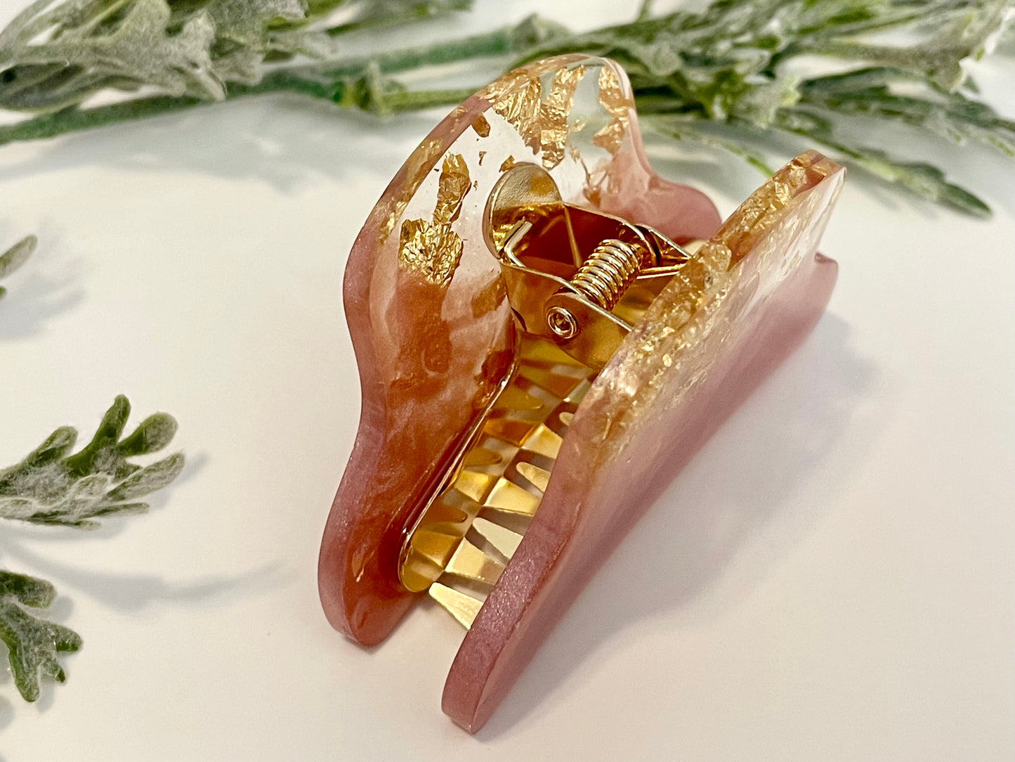 Resin Hair Claw - Pink & Gold