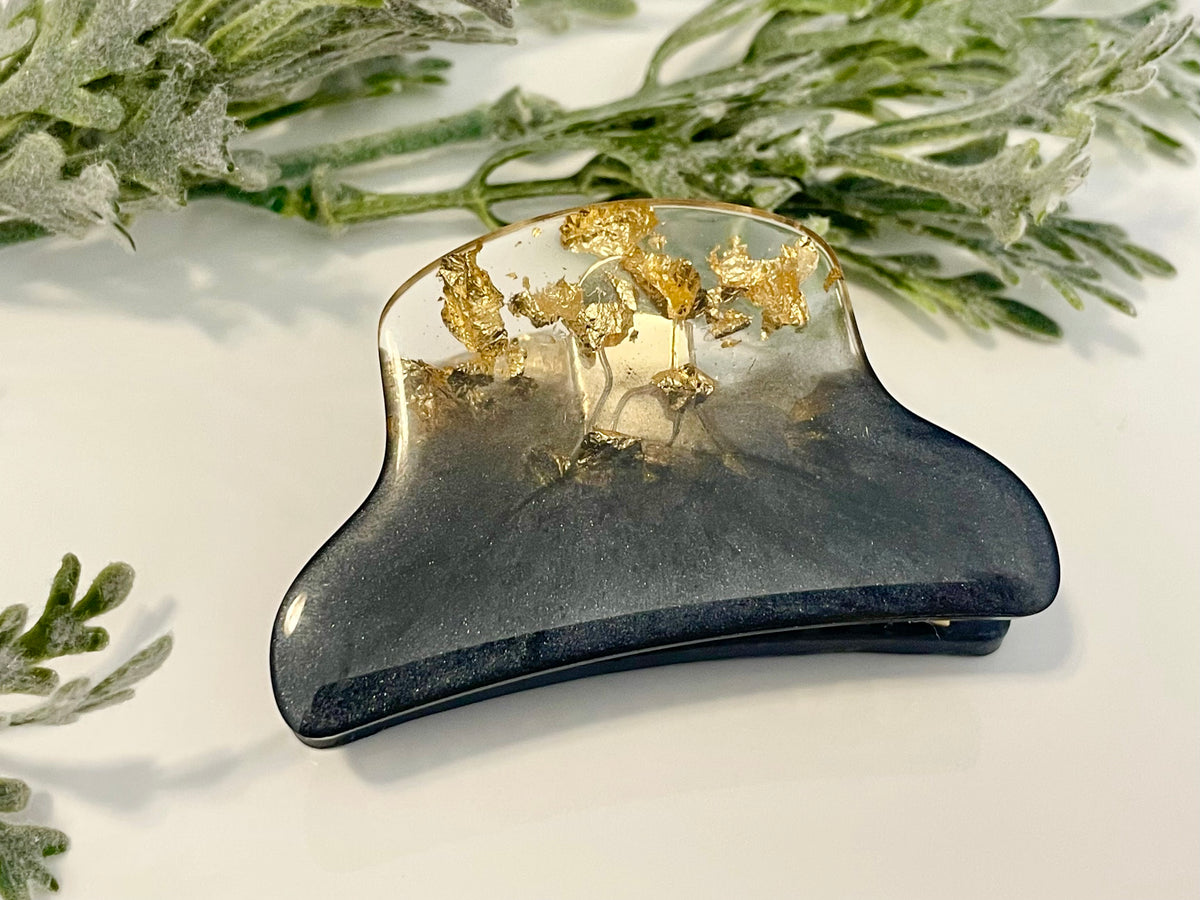 Upcycled Black Resin Hair Claw with Crystal CC Motifs and Gold Accents Resin Hair Claw - Black & Gold – Creations for Lilee main image 3