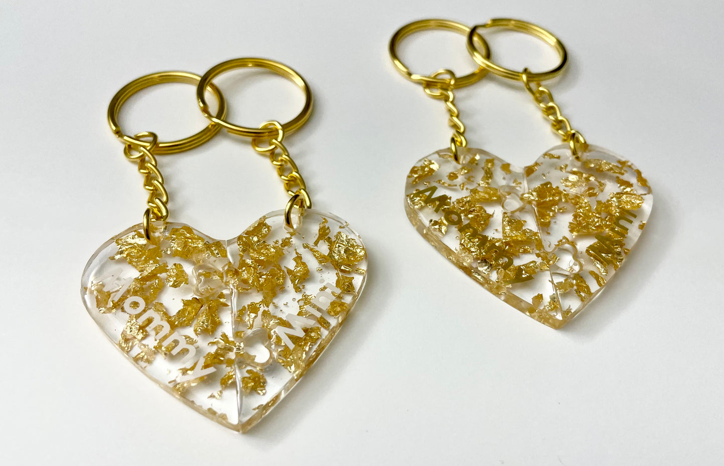 Interlocking Heart Keychains - Mommy & Mini (Gold)