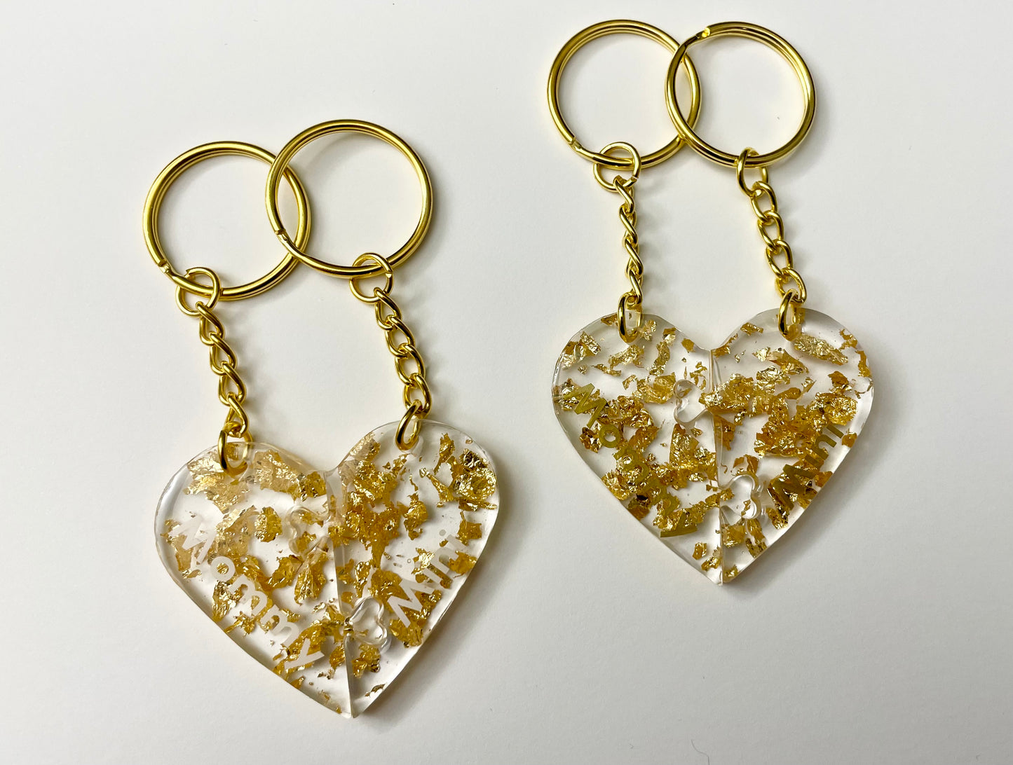 Interlocking Heart Keychains - Mommy & Mini (Gold)