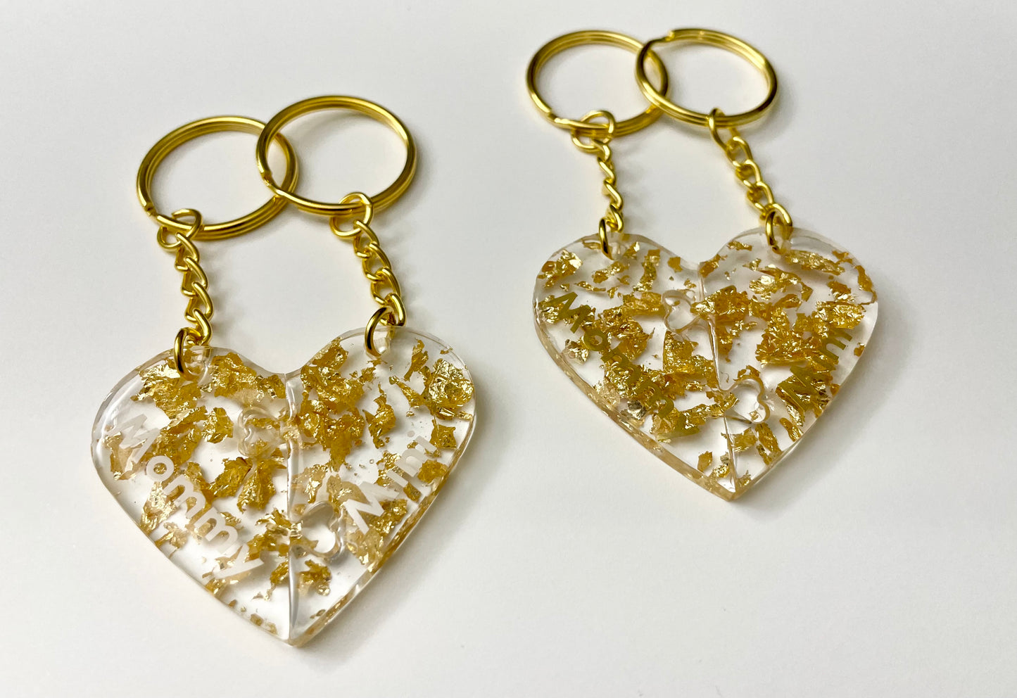 Interlocking Heart Keychains - Mommy & Mini (Gold)