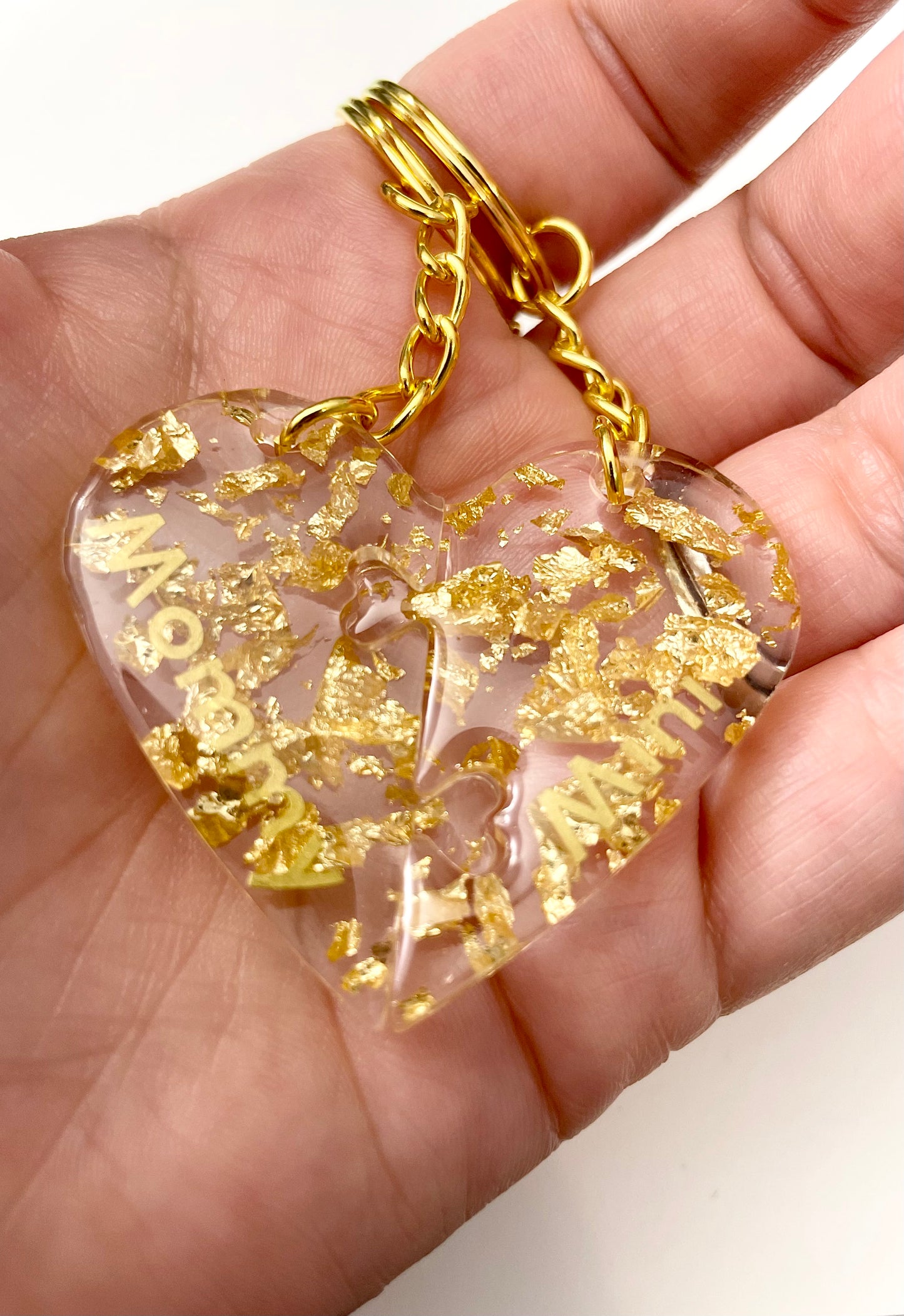 Interlocking Heart Keychains - Mommy & Mini (Gold)