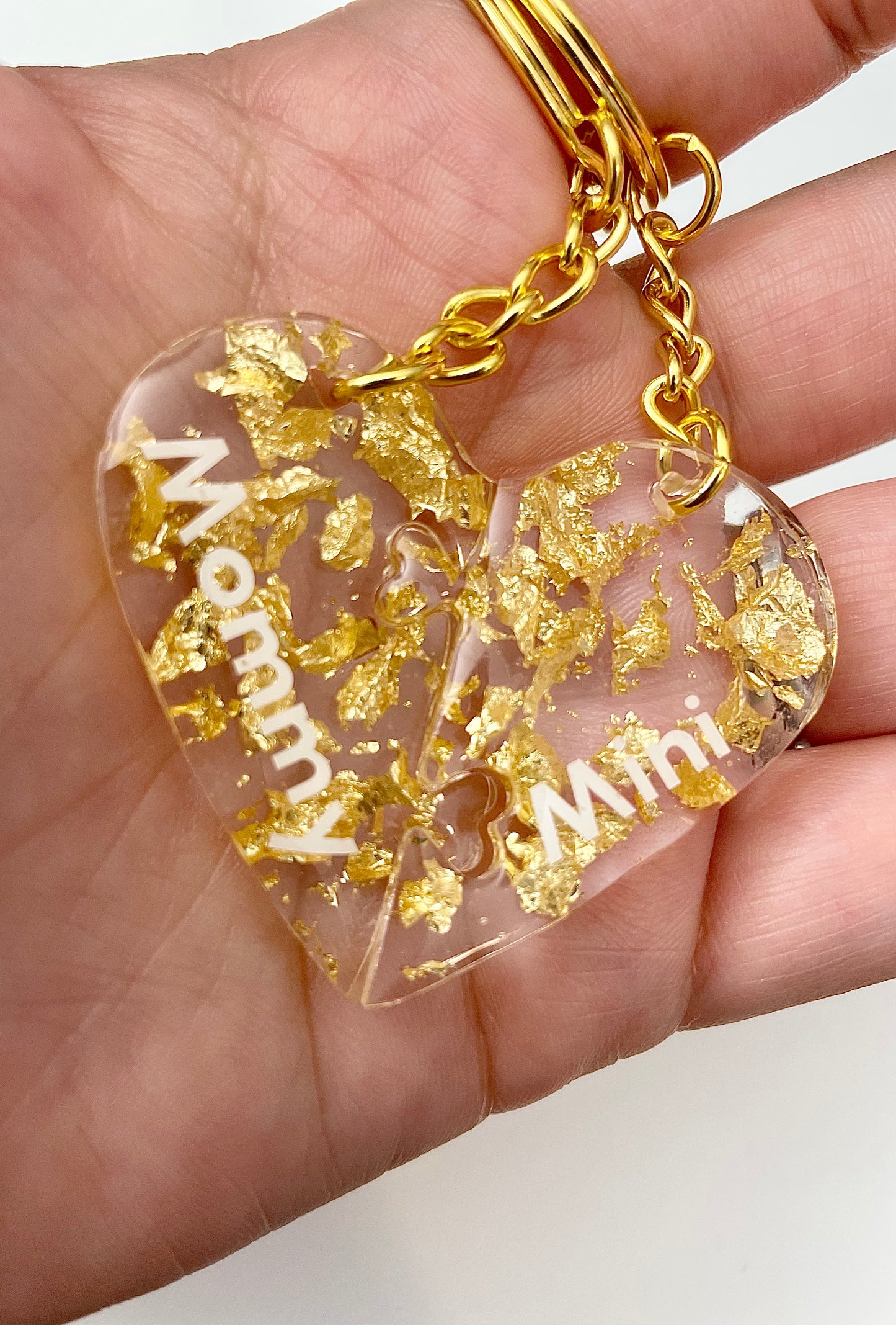 Interlocking Heart Keychains - Mommy & Mini (Gold)