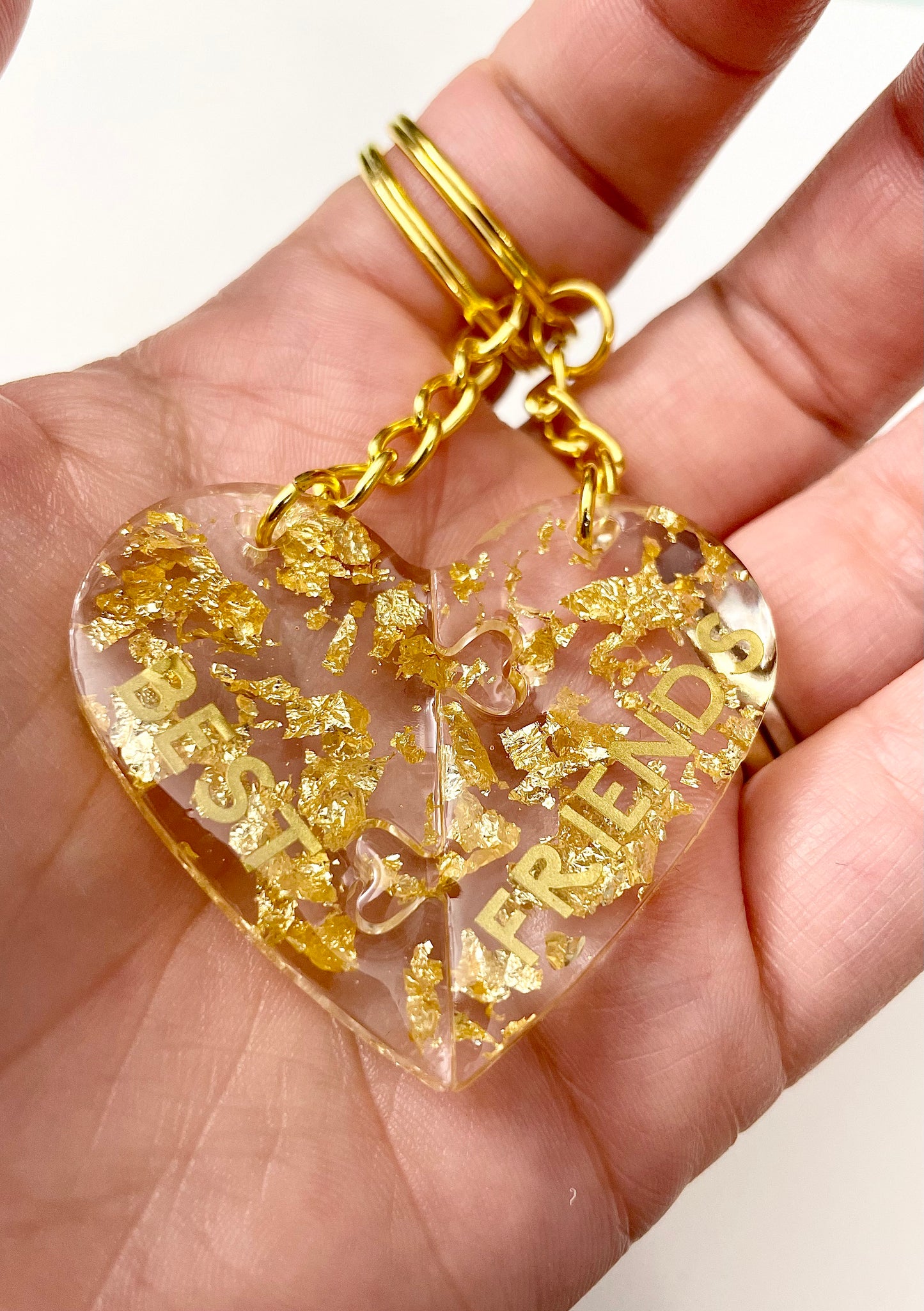 Interlocking Heart Keychains - Best Friends (Gold)