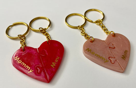 Interlocking Heart Keychains - Mommy & Mini (Pink)