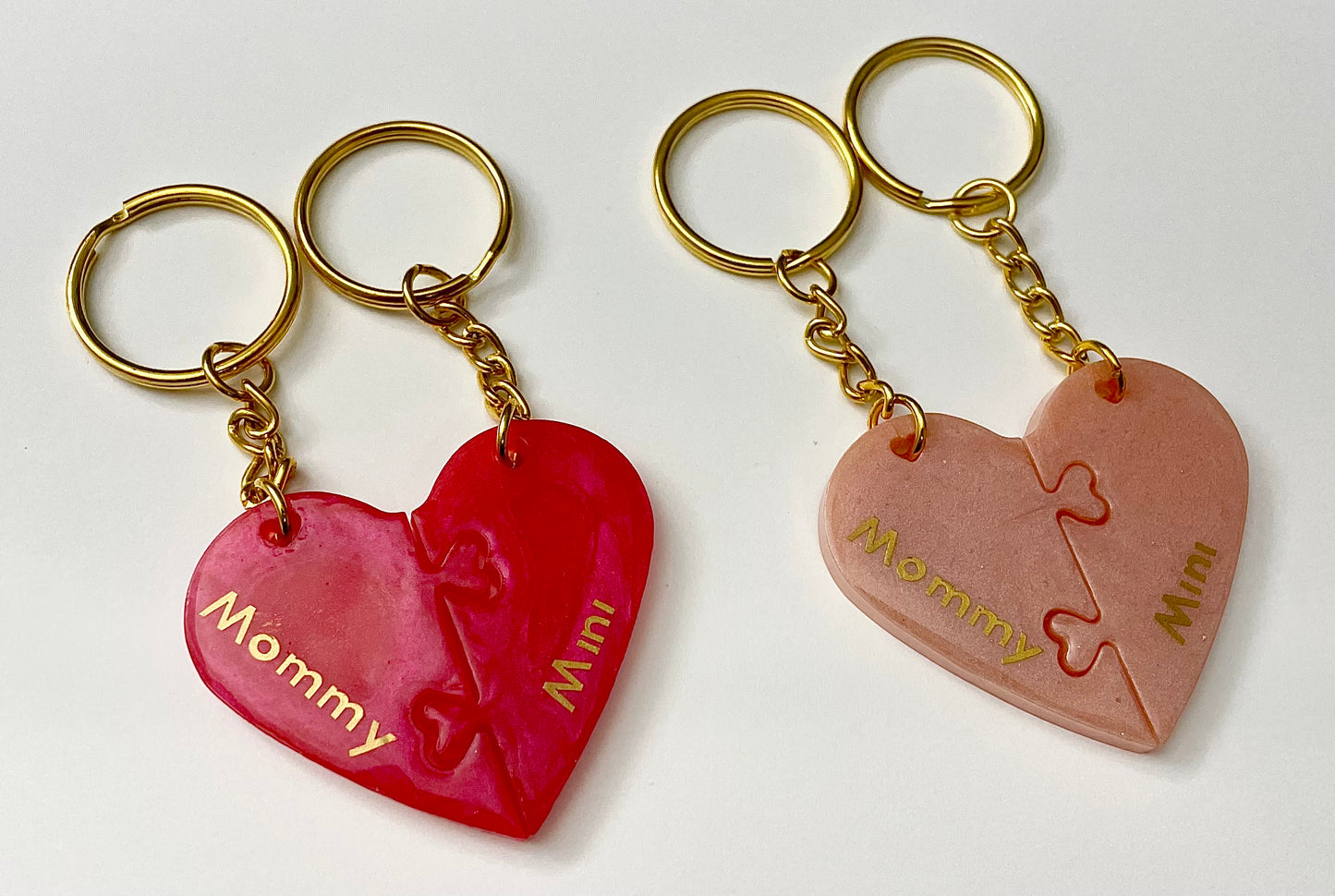 Interlocking Heart Keychains - Mommy & Mini (Pink)