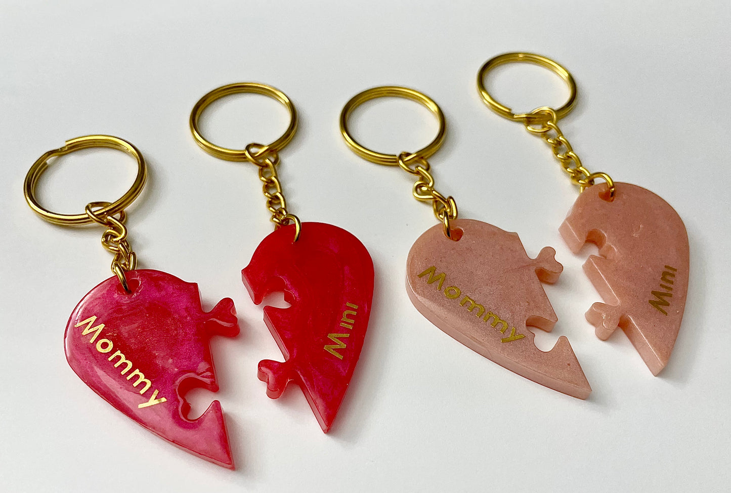 Interlocking Heart Keychains - Mommy & Mini (Pink)