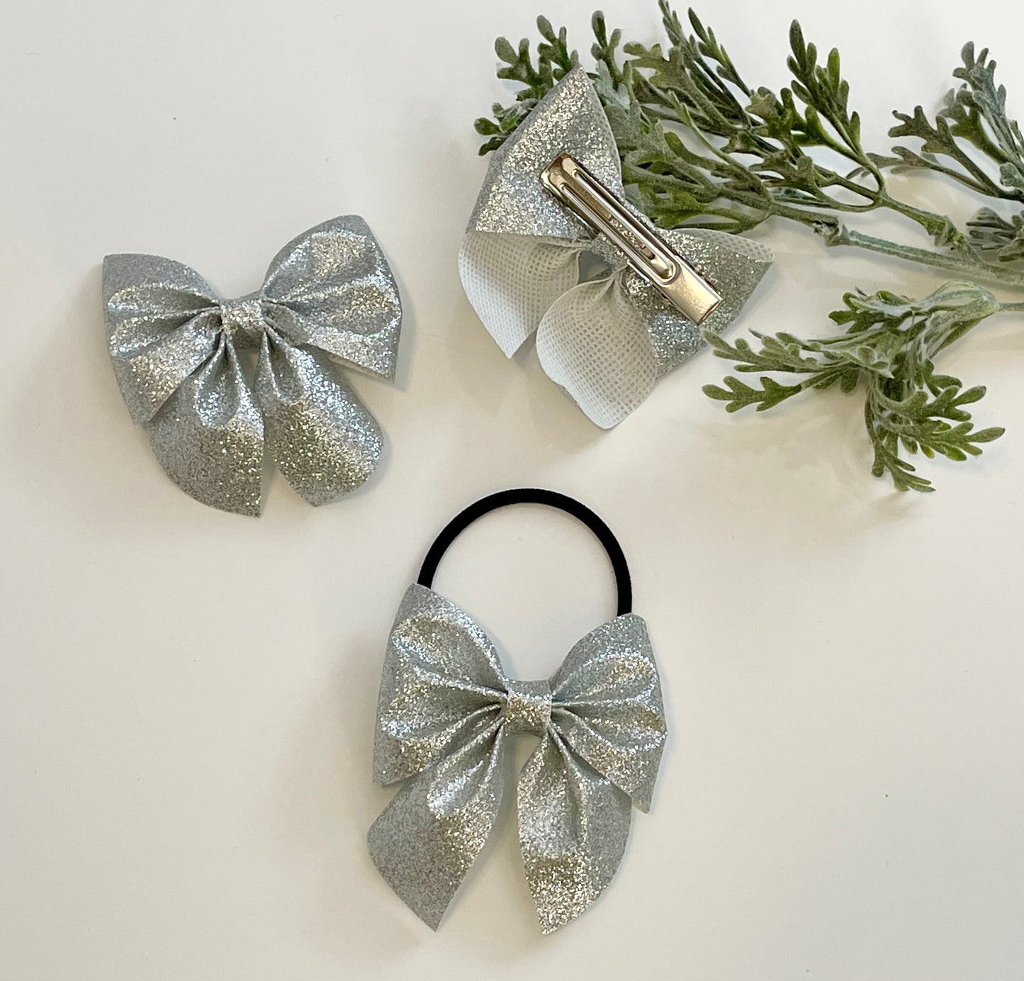 Silver Glitter Sailor Bow