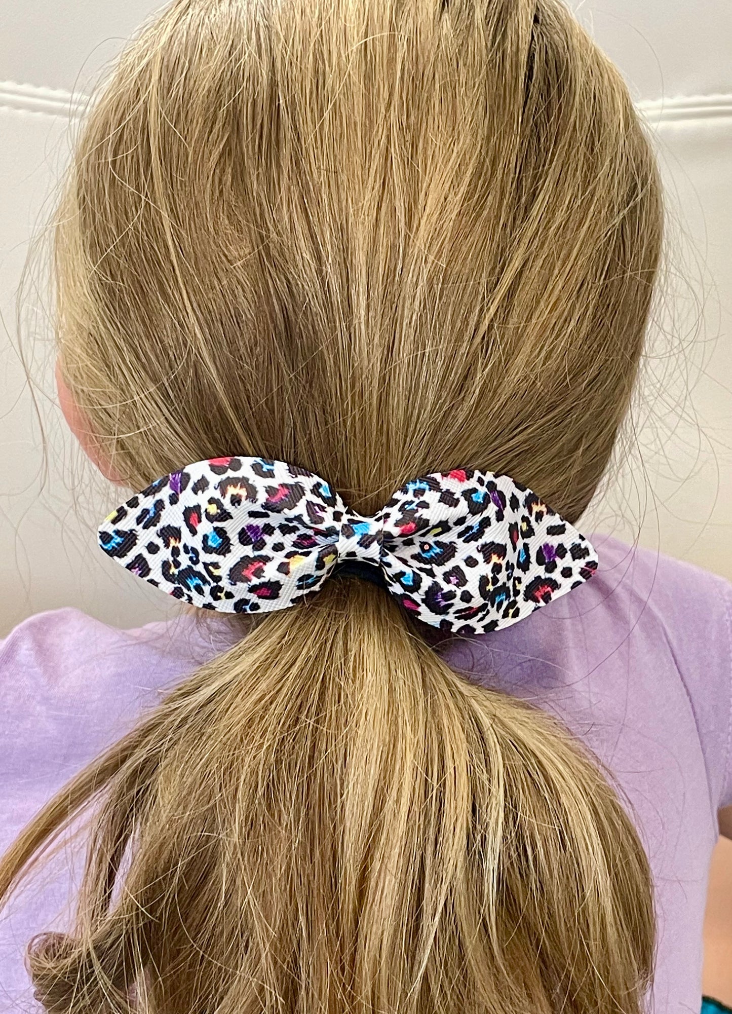 Long Pinch Hair Bow - Colorful Leopard