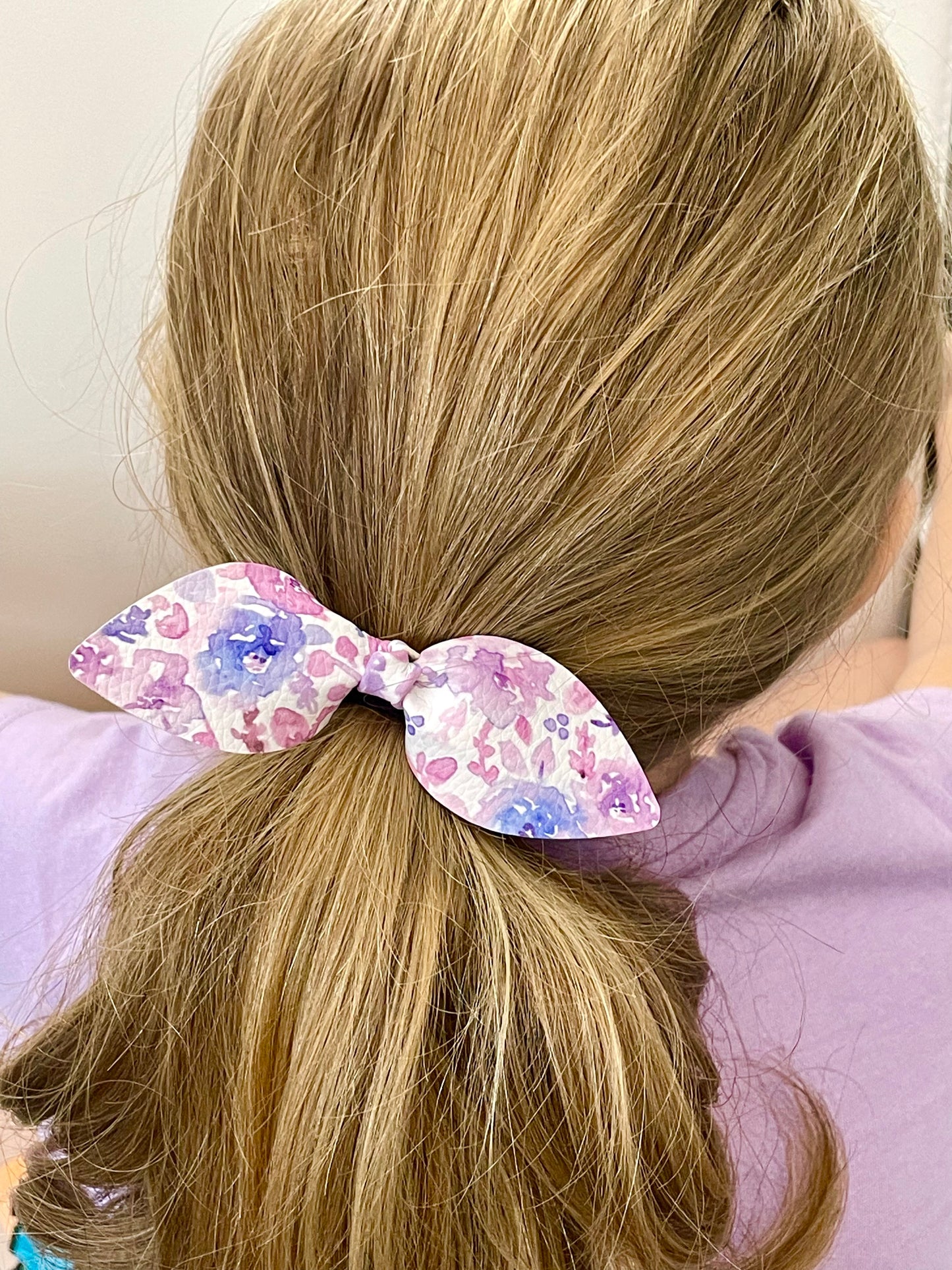 Leatherette Knotted Bow Hair Ties - Rainbow & Pastel Floral Prints