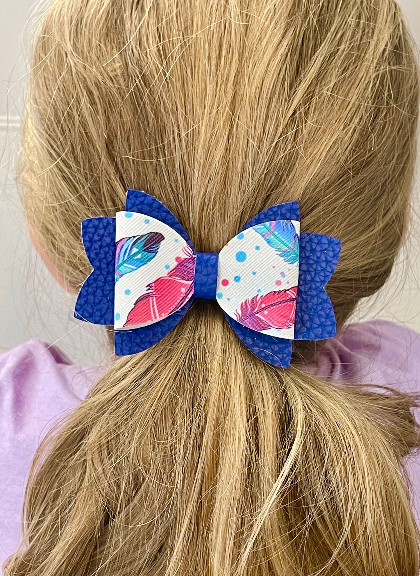 Hair Bows - Blue & Feathers