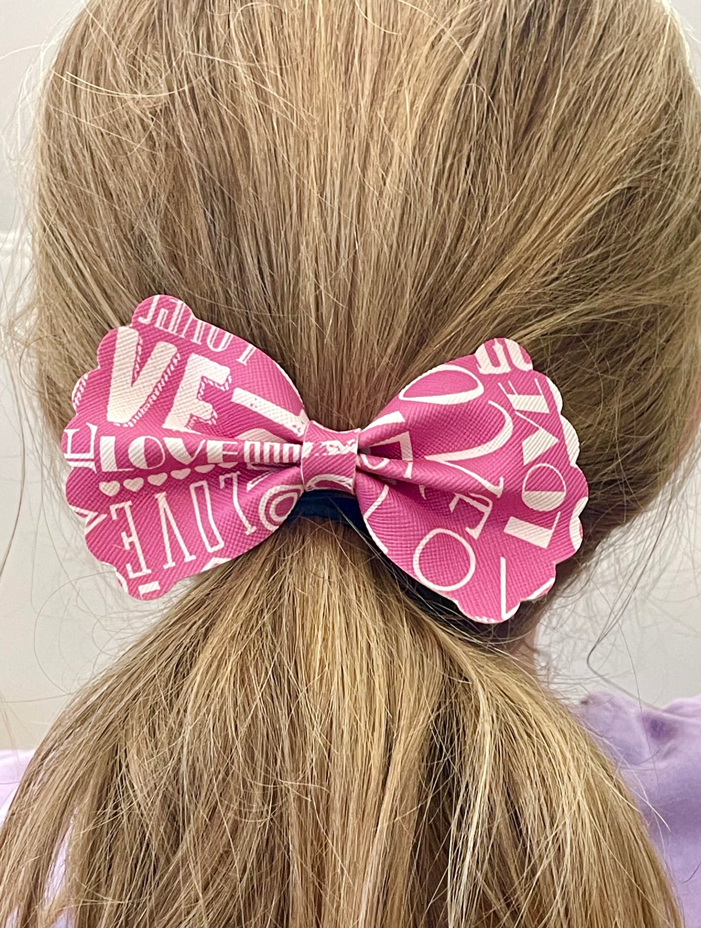 Bowtie Hair Bow with Scalloped Edges - Black & White Stripes