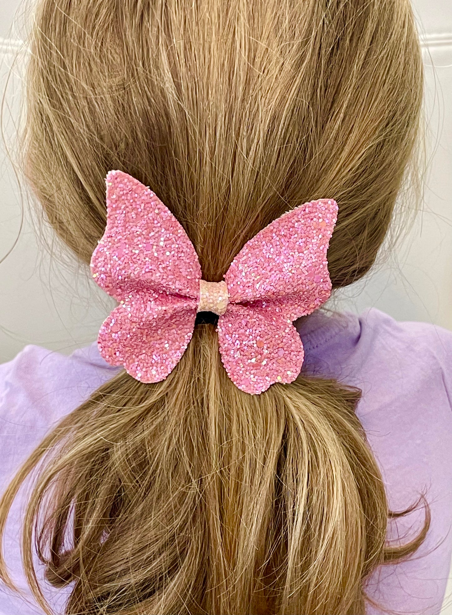 Large Butterfly Hair Bow - Sparkly Pink