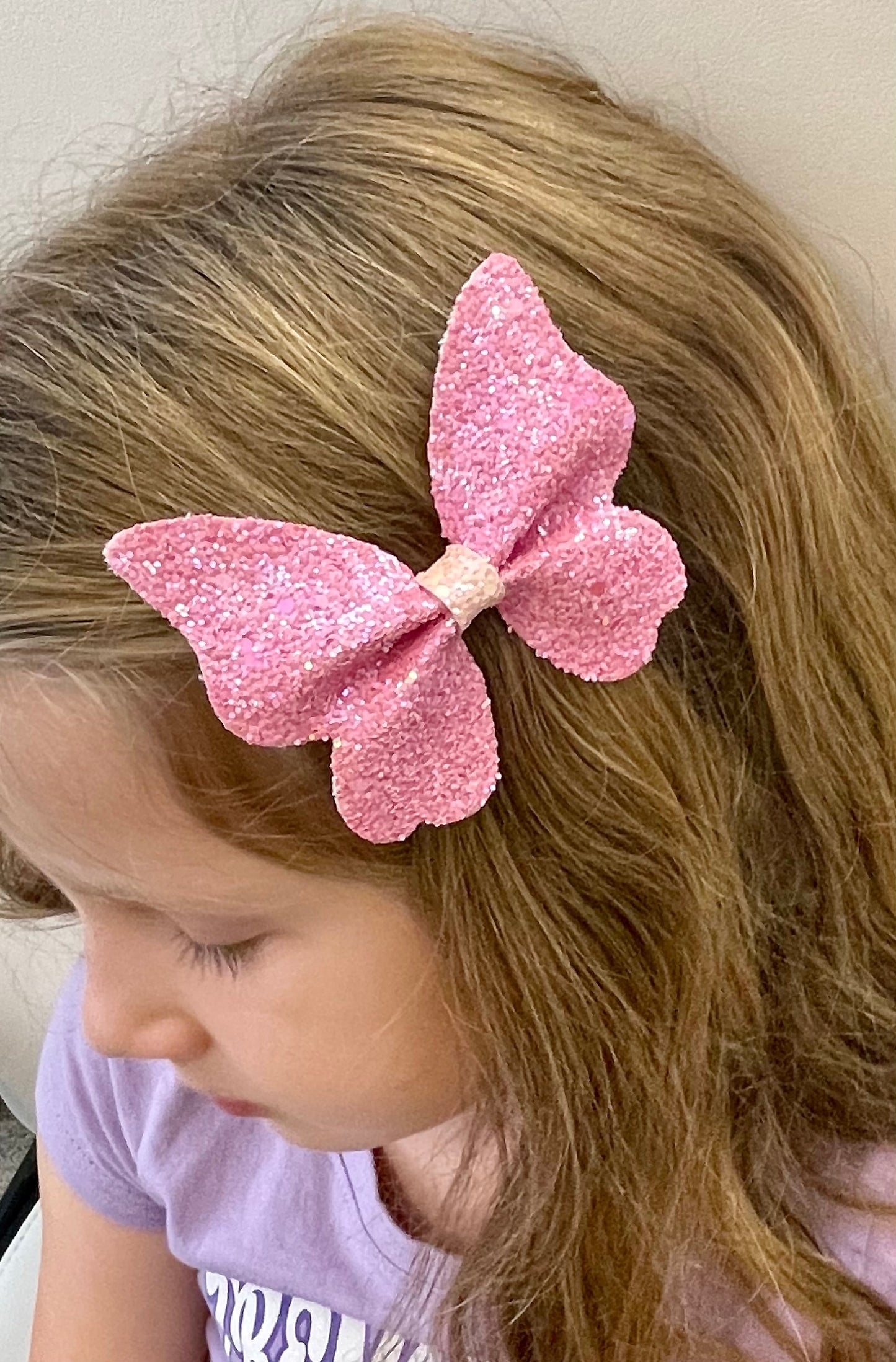 Large Butterfly Hair Bow - Sparkly Pink