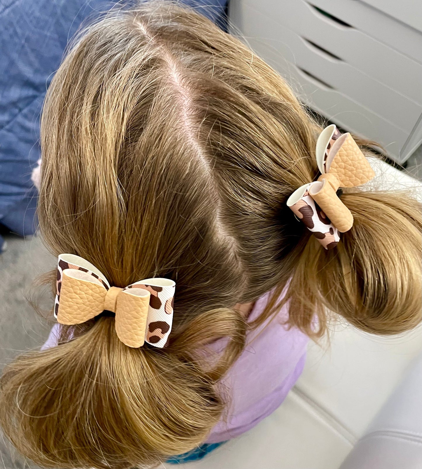 2-Layer Pigtail Bows - Blue & Feathers