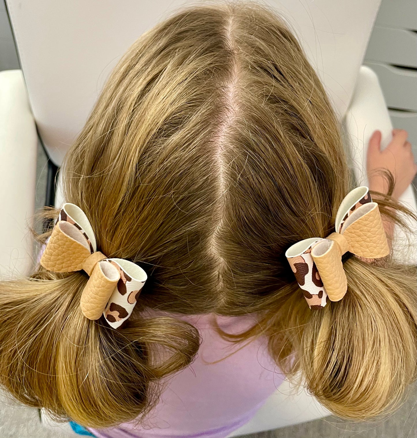 2-Layer Pigtail Bows - Leopard & Beige