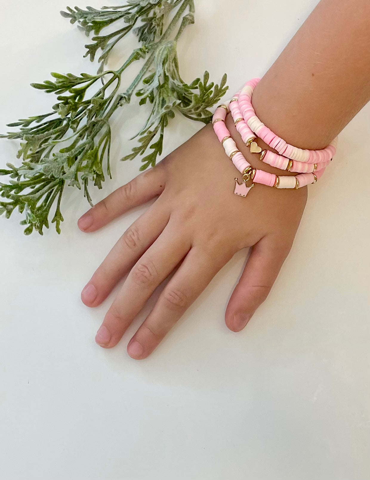 Heishi Stack Bracelets - Light Pinks & Gold (Youth Sizing)