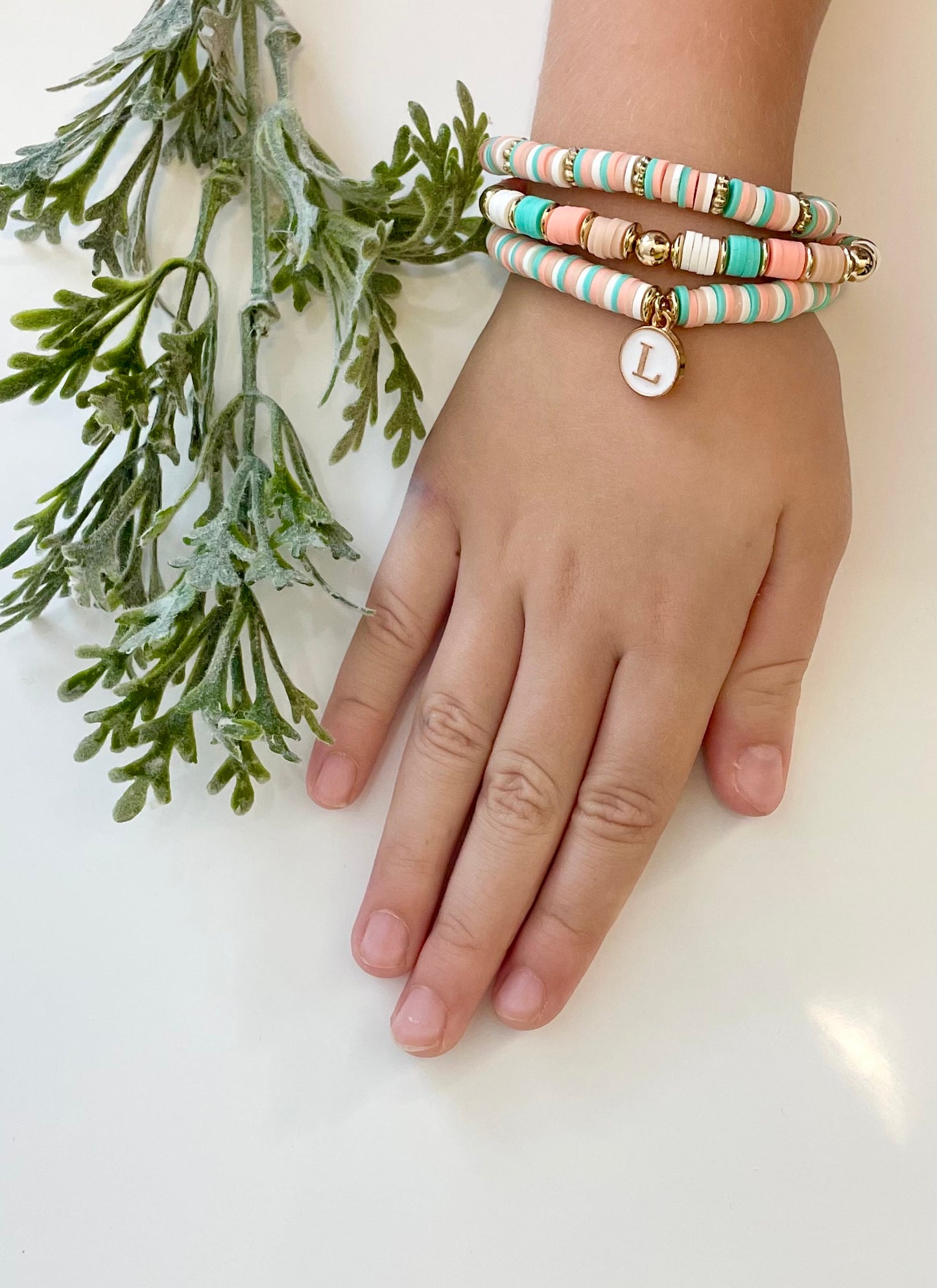 Heishi Stack Bracelets - Teals, Corals & Gold (Youth Sizing)