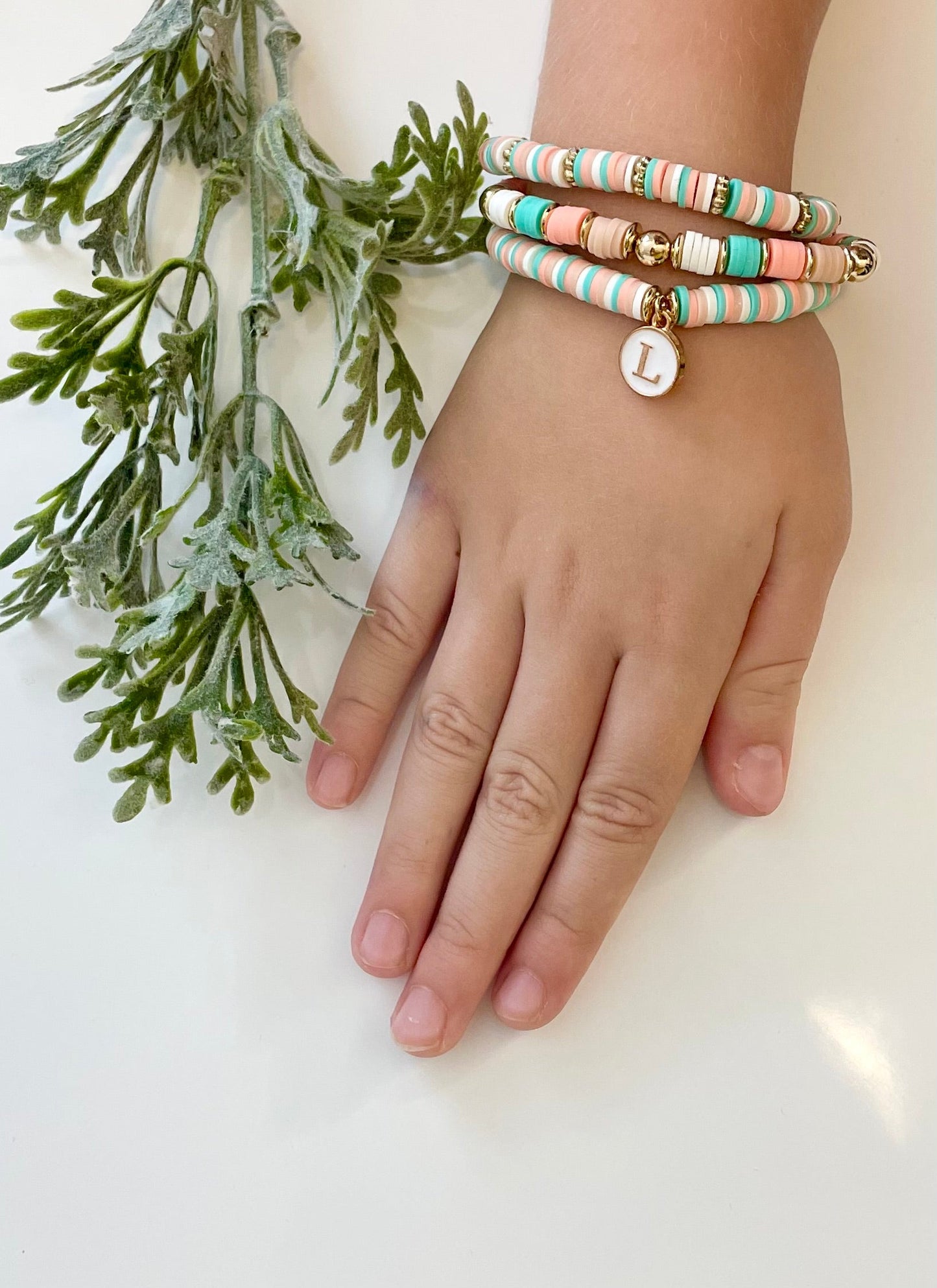 Heishi Stack Bracelets - Teals, Corals & Gold #2 (Youth Sizing)