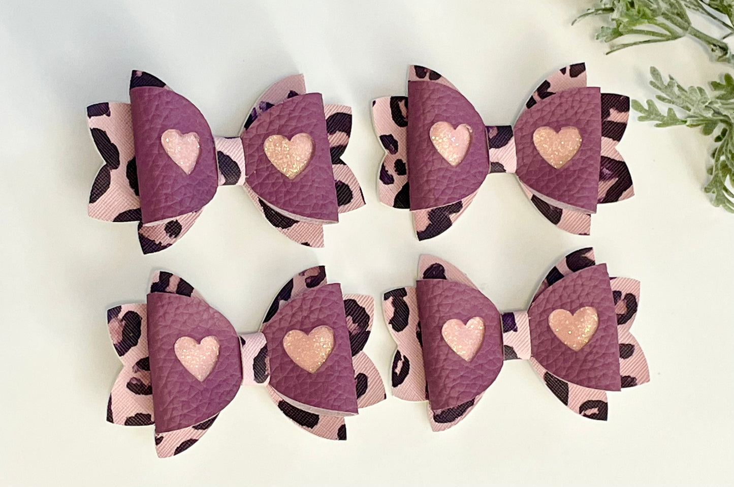 Hair Bows - Pink & Purple Leopard